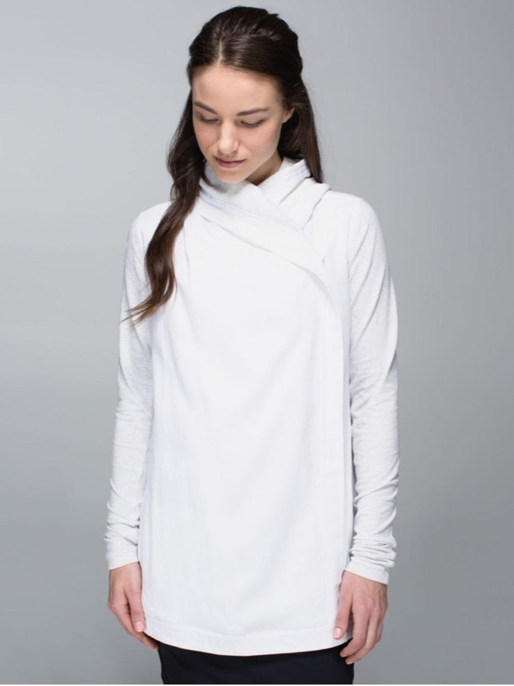 Lululemon Blissed Out Wrap Jacket White Heathered Grey Hooded 12 Athleisure